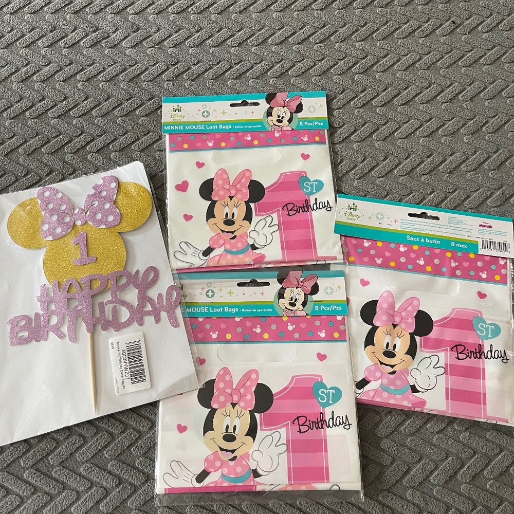 Minnie Mouse first birthday party supplies- unopened